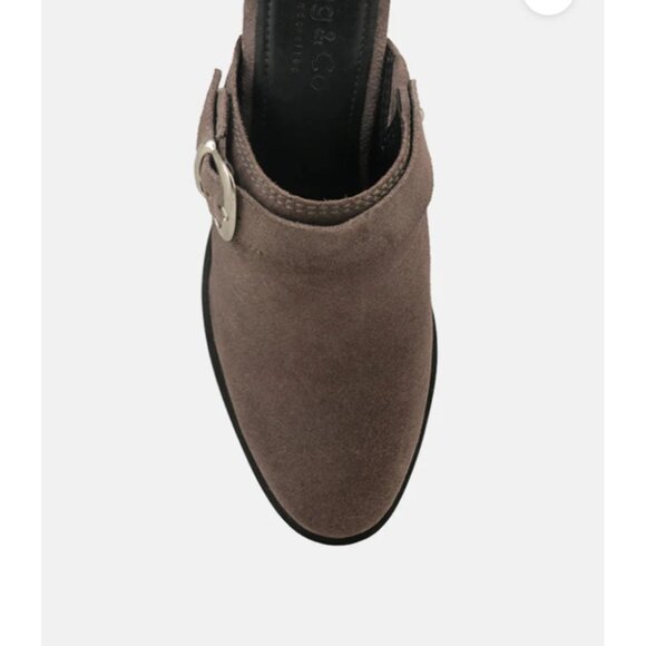 Rag & Co Grey New Stacked Heel Leather Mules with Adjustable Buckle Sz 9 Womens - Picture 3 of 9